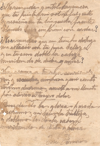 Первый текст песни «Ла Баямеса», подписанный его автором Хосе Форнарисом